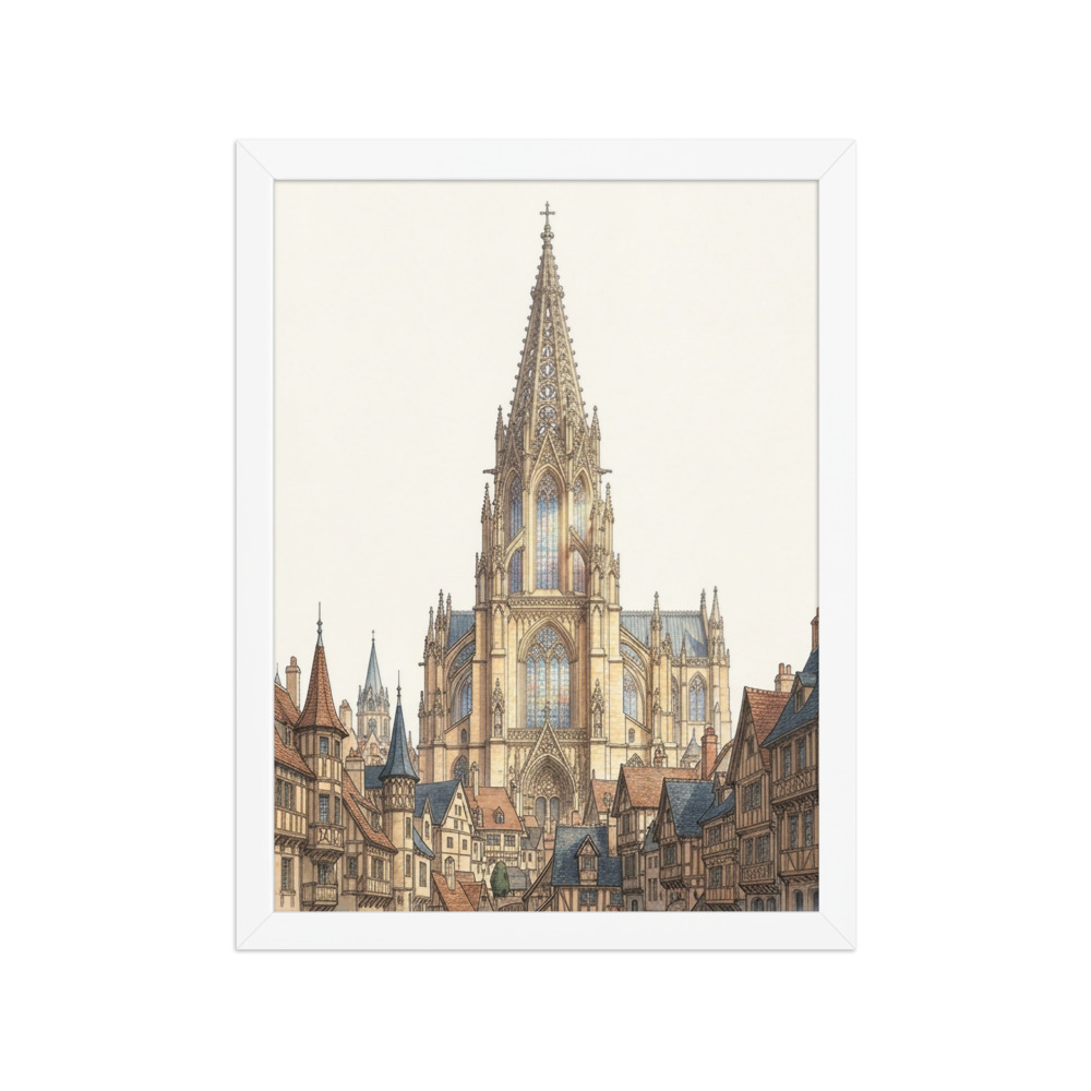 Gothic Spire Art Print, Gothic cathedral illustration, stained glass architecture, reading nook decor, gift for architecture lovers