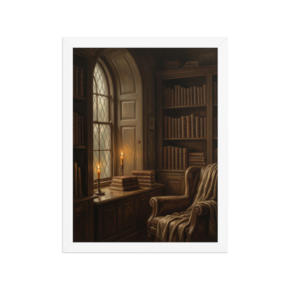 Reading Nook by Window Art Print, dark academia oil painting, study and library decor, thoughtful gift for book lovers