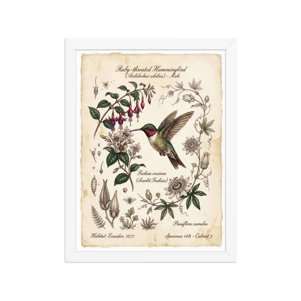 Hummingbird Study Art Print, Victorian botanical illustration, vintage gallery wall decor, naturalist gift, scholarly home office