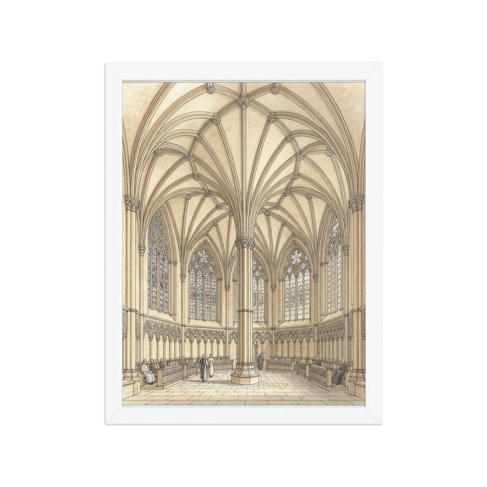 Chapter House Art Print, gothic cathedral illustration, stained glass wall art, architectural gift, watercolor stonework