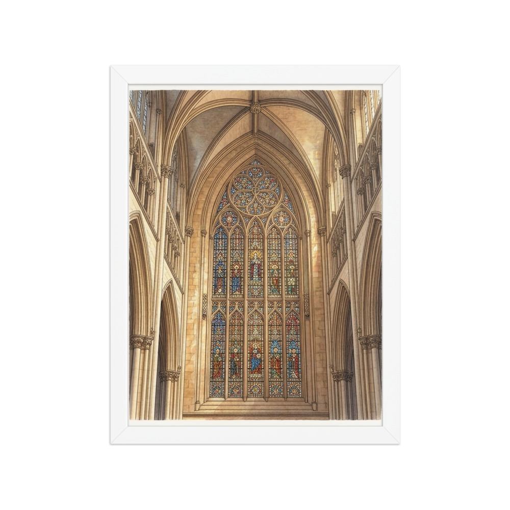 Lancet Window Art Print, gothic cathedral illustration, stained glass wall decor, reading nook art, housewarming gift