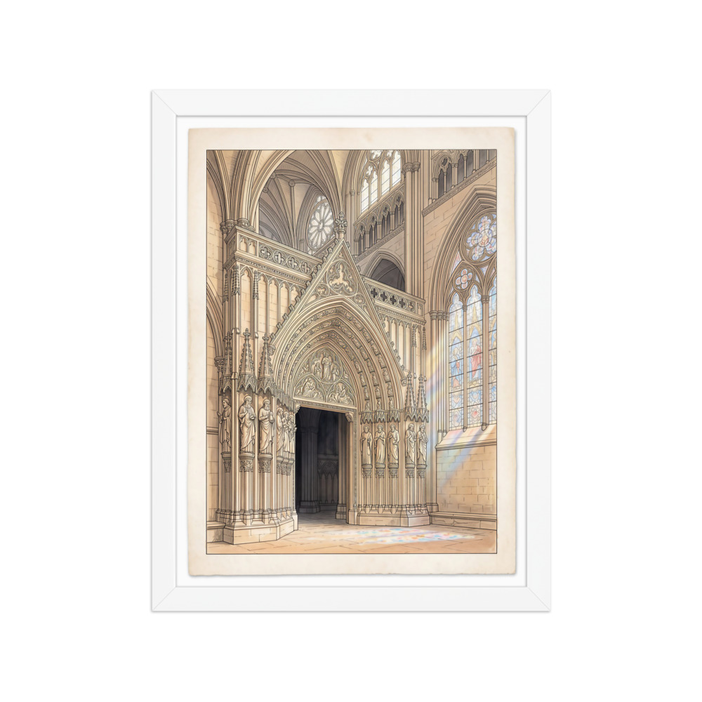 Ornate Gothic Doorway Art Print, gothic architecture, cathedral decor, watercolor wall art, gift for architecture lovers