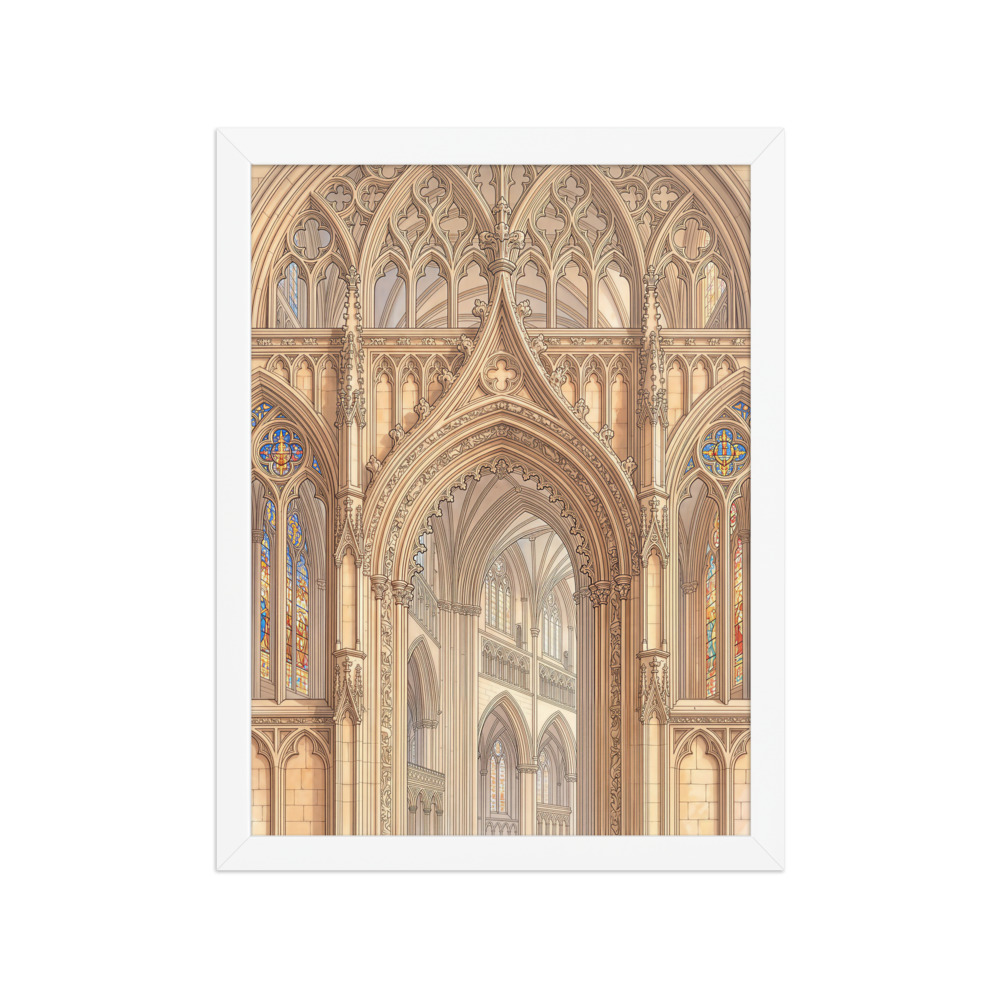 Carved Stone Archway Art Print, Gothic architecture decor, watercolor wall art, cathedral gift, reading nook accent