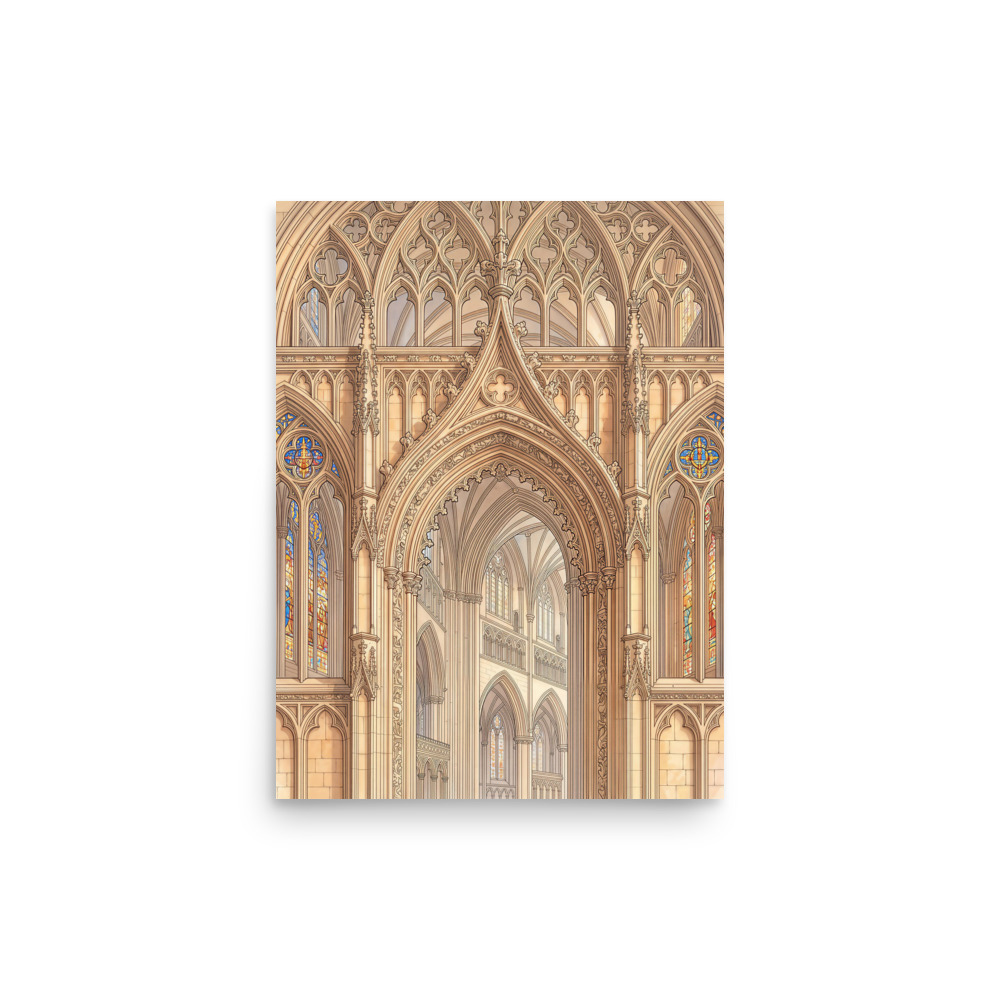 Carved Stone Archway Art Print, Gothic architecture decor, watercolor wall art, cathedral gift, reading nook accent