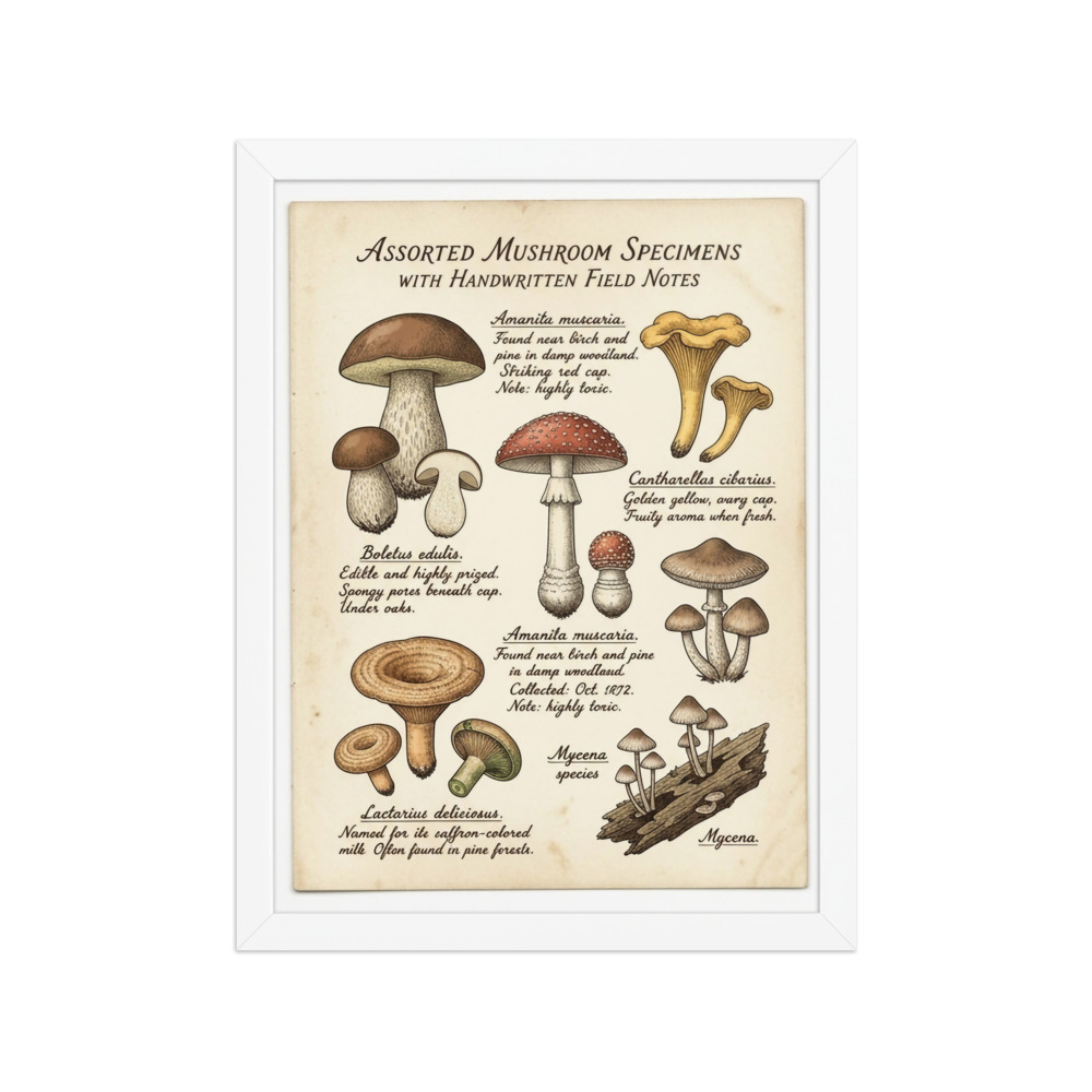 Mushroom Specimen Plate Art Print, Victorian botanical decor, antique study wall art, gift for mushroom lovers
