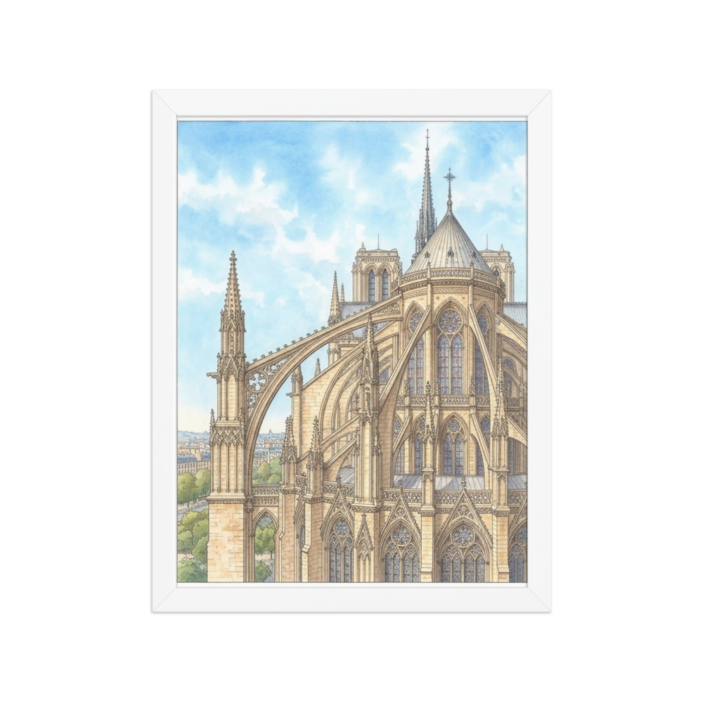 Flying Buttresses Art Print, gothic architecture, watercolor wall art, cathedral decor, gift for architecture lovers