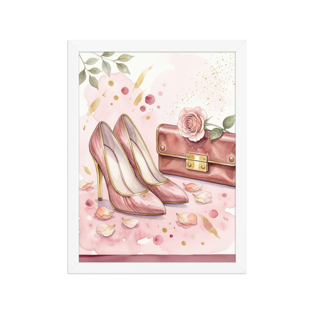 Stiletto Heels Beside a Clutch Art Print, watercolor fashion illustration, dressing room decor, fashion lover gift idea