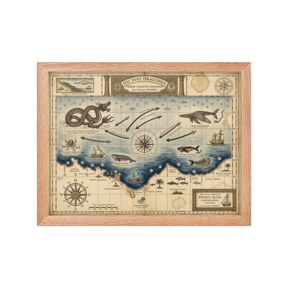The Dragon Coast Art Print, vintage nautical map, study decor, home library art, gift for nautical enthusiasts
