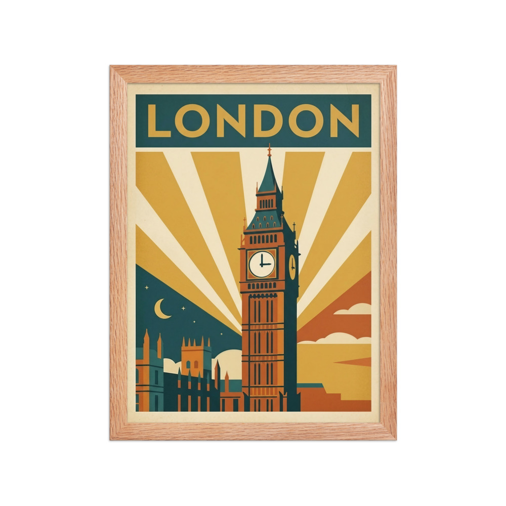 London Big Ben Art Print, retro 1950s travel poster, vintage wall art, living room decor, gift for London lovers