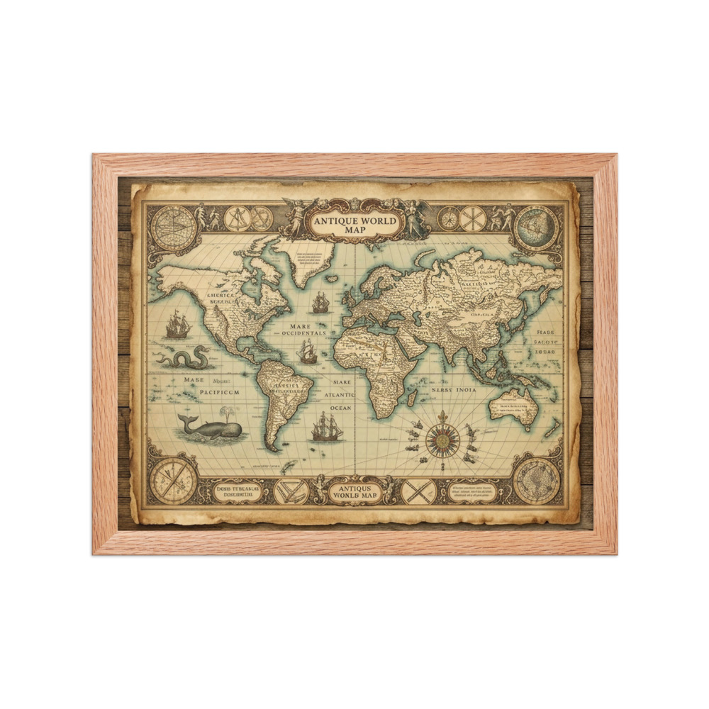 Antique Decorative World Map Art Print, vintage cartography, library wall art, study decor, gift for travelers and explorers