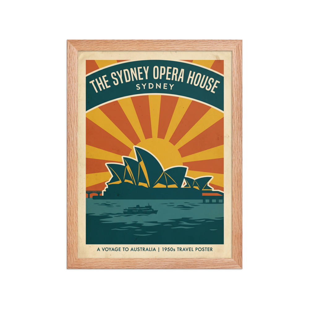 Sydney Opera House Art Print, vintage 1950s travel poster, living room wall decor, Australian landmark art, gift for Sydney lovers