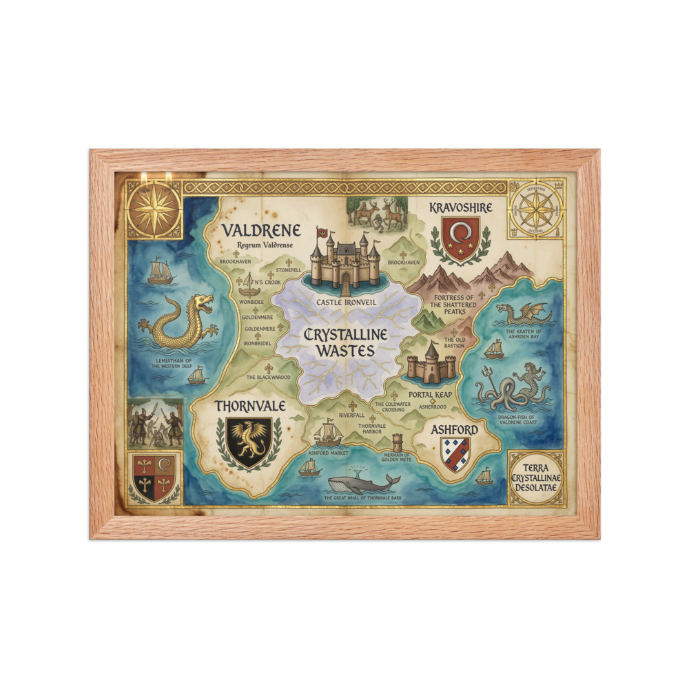 Crystalline Wastes Art Print, vintage fantasy map, study wall art, game room decor, gift for fantasy enthusiasts