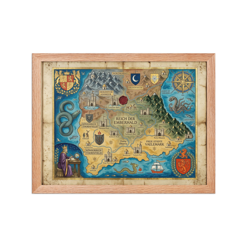 The Ember Reaches Art Print, vintage fantasy map, study and library decor, gift for adventurers and dreamers alike