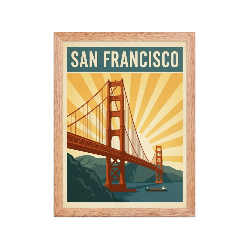 San Francisco Golden Gate Art Print, retro travel poster, living room wall art, gift for travelers and design lovers