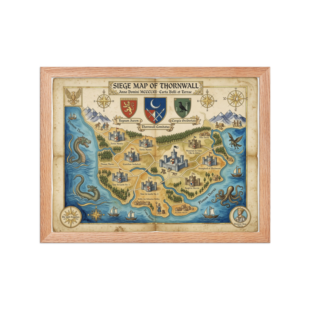 Siege Map of Thornwall Art Print, vintage fantasy map, study decor, library wall art, gift for history and fantasy enthusiasts