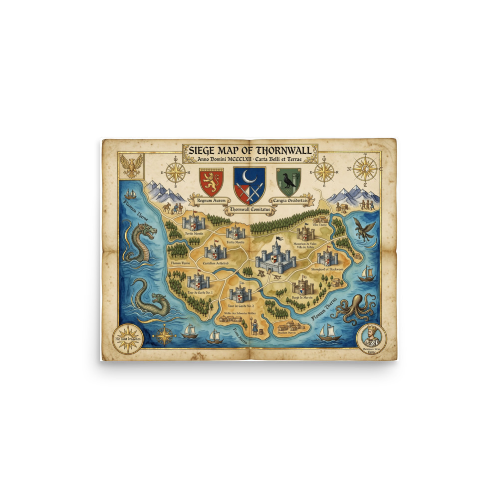 Siege Map of Thornwall Art Print, vintage fantasy map, study decor, library wall art, gift for history and fantasy enthusiasts