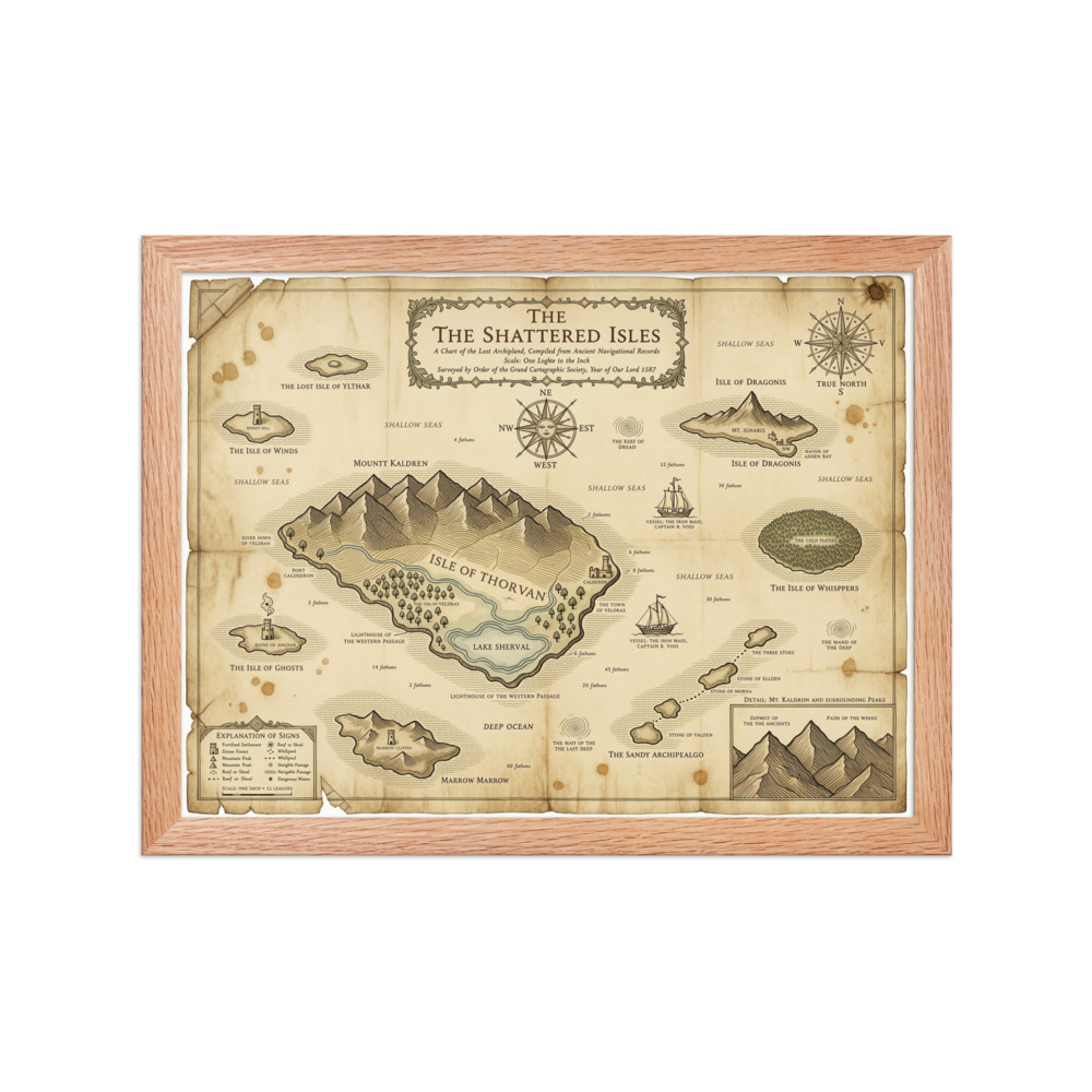The Shattered Isles Art Print, vintage cartography wall art, home office and study decor, sailing map gift, gift for explorers