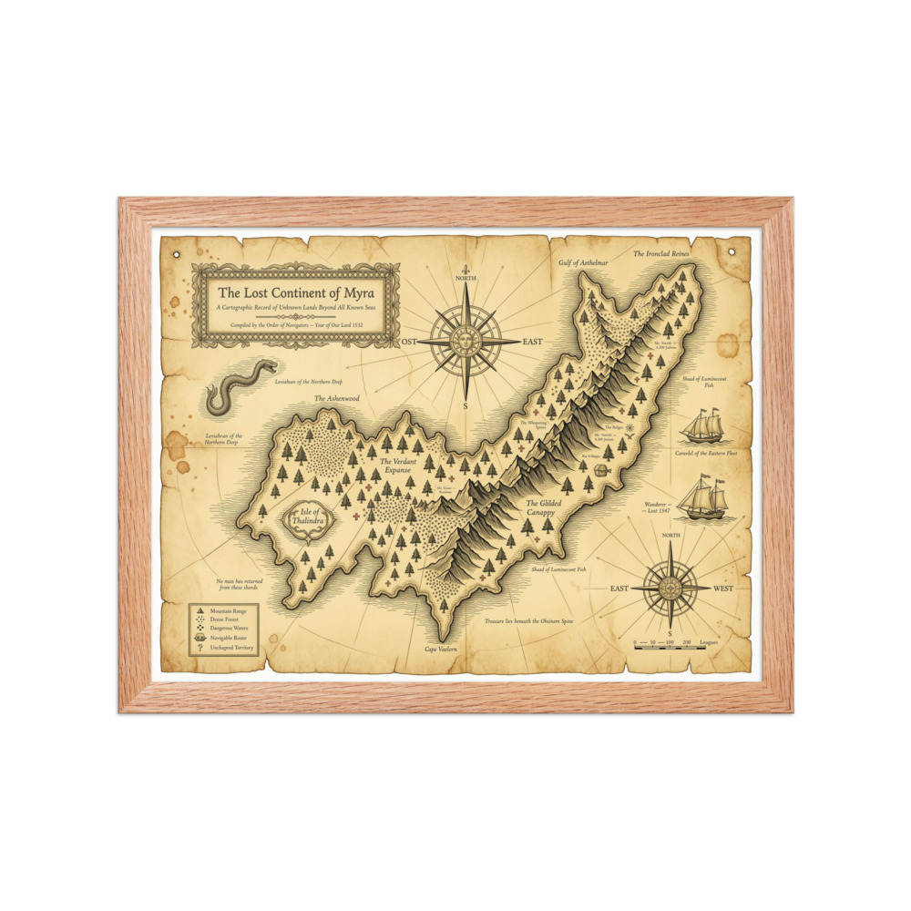Lost Continent of Mu Art Print, vintage fantasy map, antique cartography, study or library decor, gift for history enthusiasts