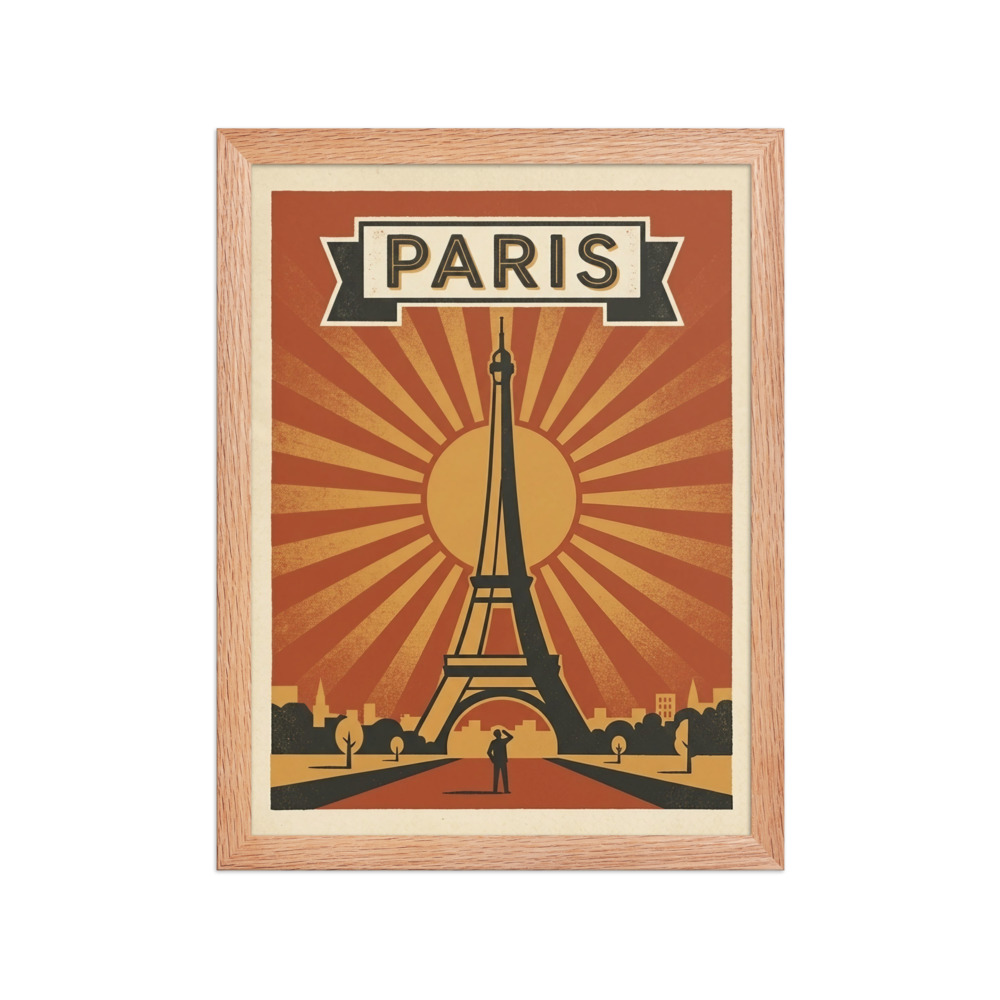 Paris Landmark Art Print, retro travel poster, vintage wall art, living room decor, gift for Paris lovers