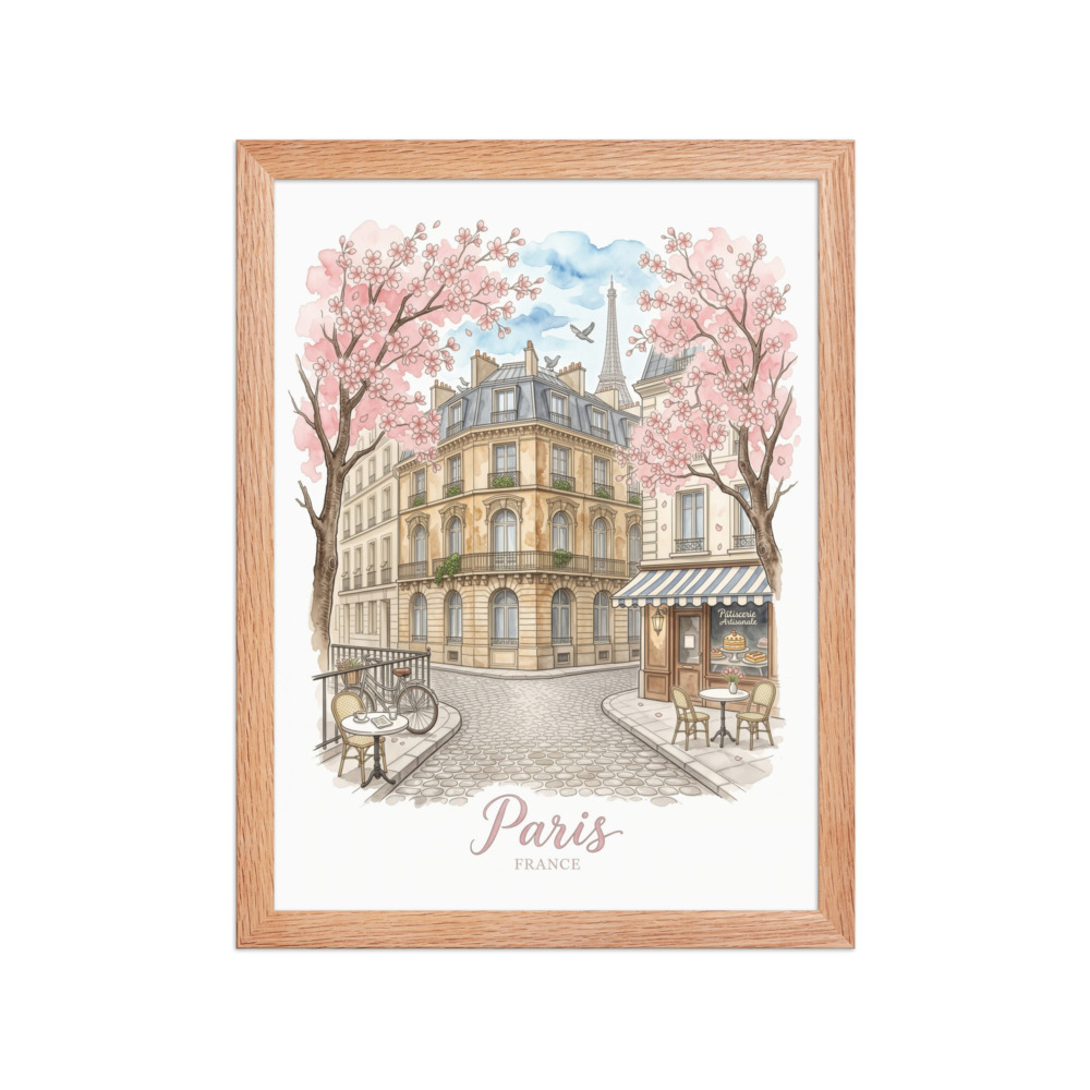 Paris Watercolor Sketch Art Print, travel illustration poster, cherry blossom decor, Paris gift, architectural art