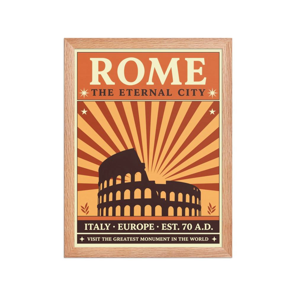 Rome Colosseum Art Print, vintage 1950s poster, Rome travel wall art, warm earth tone decor, gift for Italy lovers