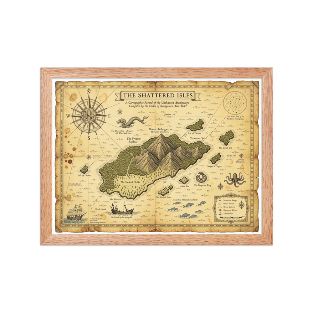 The Isle of Thorvan Art Print, vintage fantasy map, study decor, library wall art, gift for fantasy cartography fans