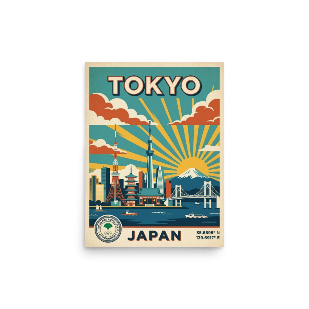 Tokyo Skyline Art Print, retro travel poster, modern city decor, home office wall art, gift for travelers and explorers