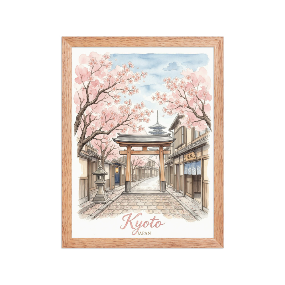 Kyoto Watercolor Sketch Art Print, travel illustration poster, cherry blossom decor, gift for Japan travel lovers