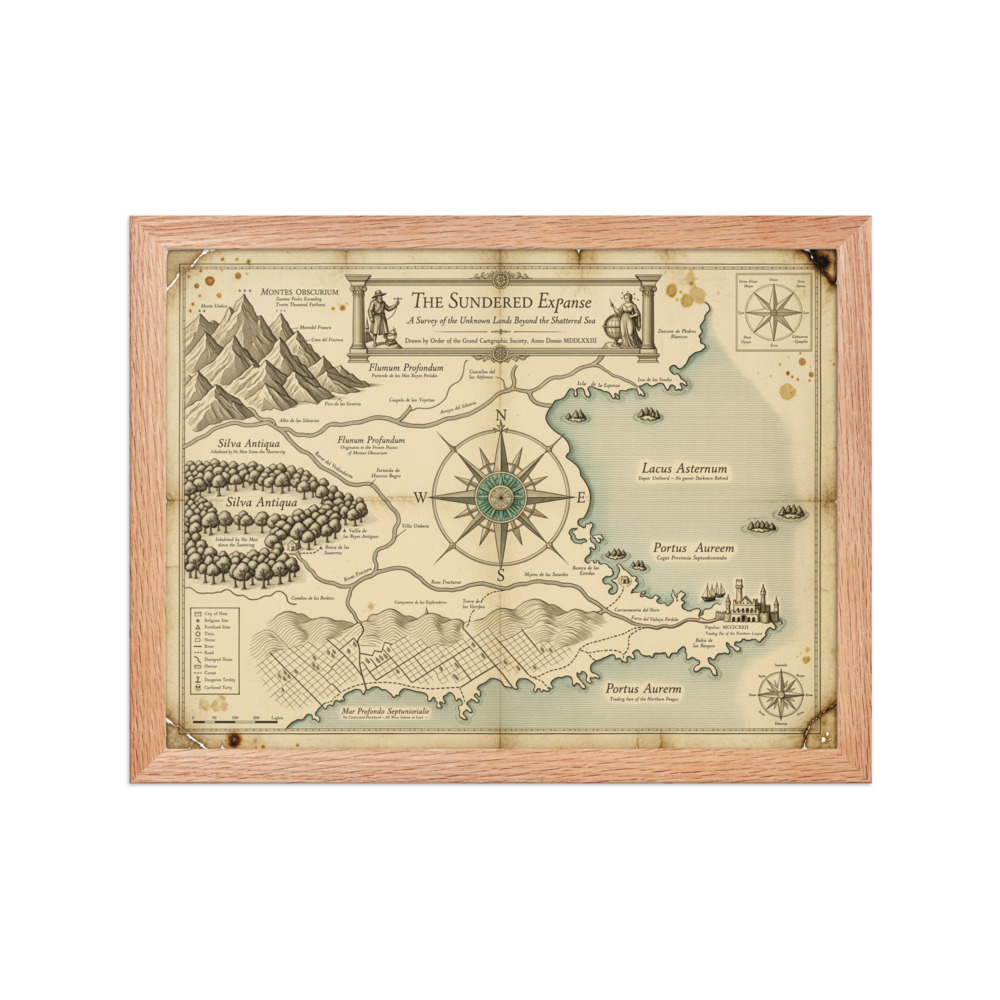 The Sundered Expanse Art Print, vintage fantasy map, engraved cartography, study or library decor, gift for map lovers