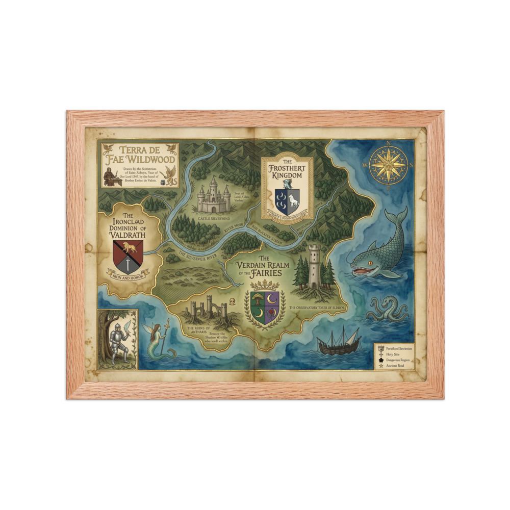The Fae Wildwood art print, vintage fantasy map, parchment style decor, gaming room art, fantasy lover gift idea