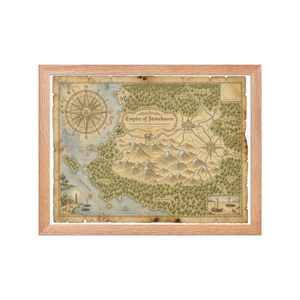Empire of Stonehaven Art Print, vintage fantasy map wall art, study and library decor, game room decor, gift for adventurers