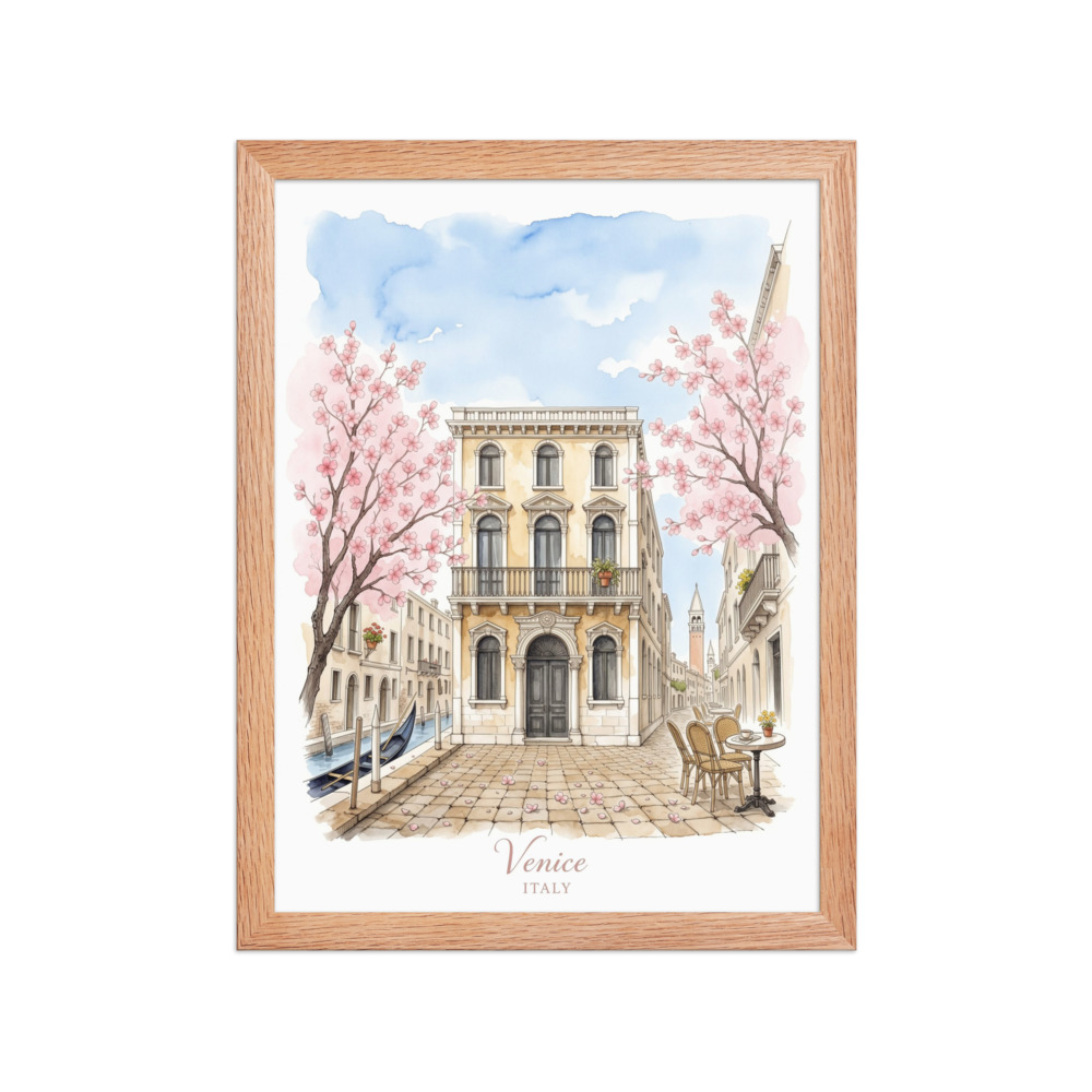 Venice Watercolor Sketch Art Print, travel wall art, cherry blossom decor, study decor, gift for Venice lovers