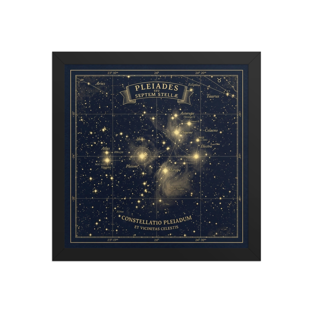 Pleiades Star Cluster Art Print, antique celestial engraving, navy wall art, astronomy gift, vintage star chart