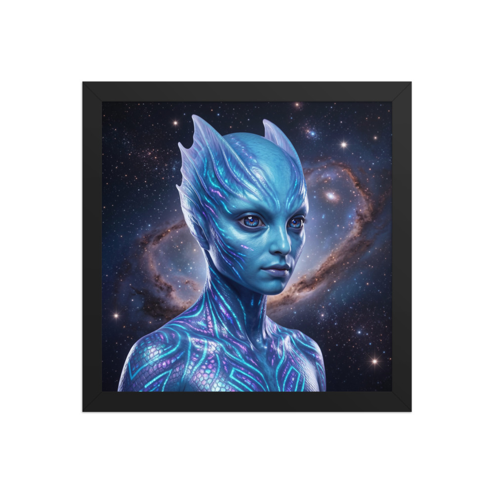 Luminous Azure Being Art Print, ethereal fine-art alien portrait, cosmic wall art, bedroom decor, sci-fi gift
