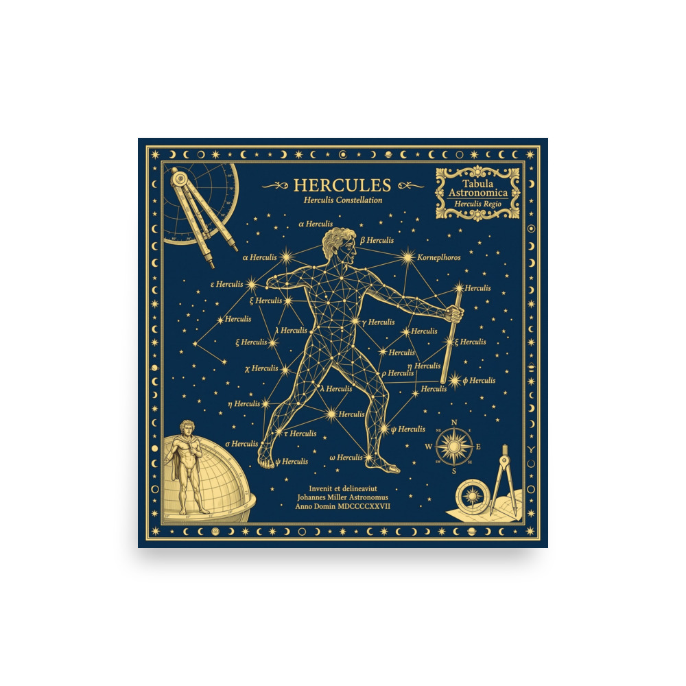 Hercules Constellation Art Print, celestial wall art, deep navy decor, bedroom office decor, astronomy lover gift