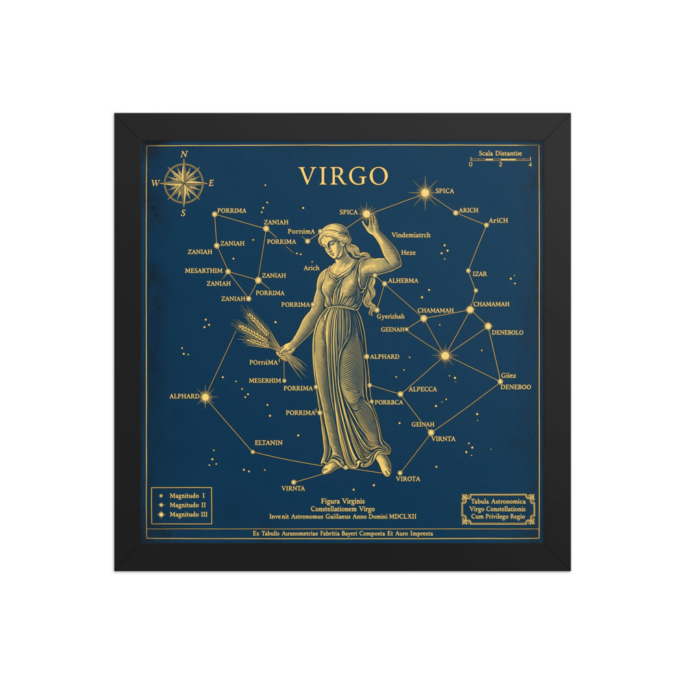 Virgo Zodiac Art Print, vintage star chart style, bedroom or study wall decor, astrology gift idea, enhanced matte paper