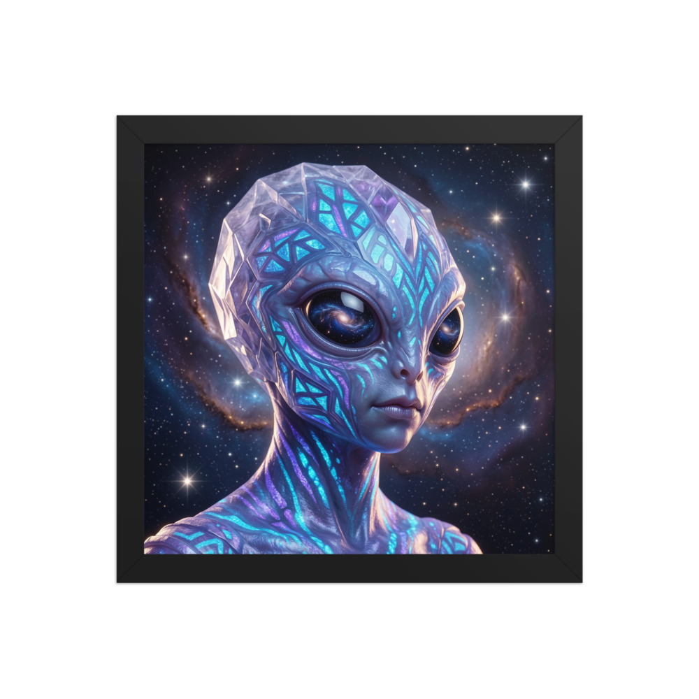 Crystalline Entity Art Print, surreal alien portrait, cosmic space wall art, bioluminescent sci-fi decor, gift for space art collectors