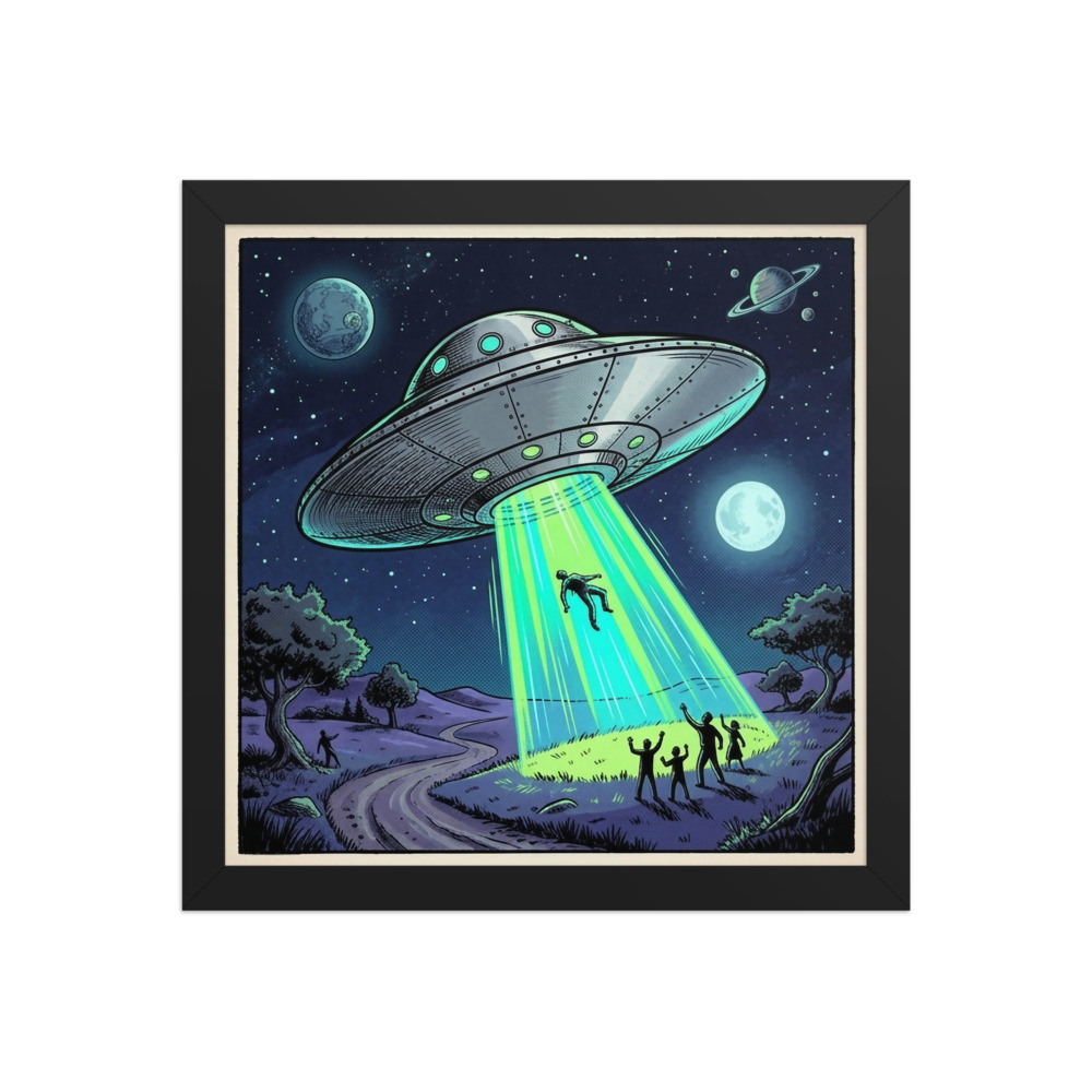 Classic Flying Saucer Abduction Art Print, vintage 1950s sci-fi poster, study decor, retro UFO gift for sci-fi fans