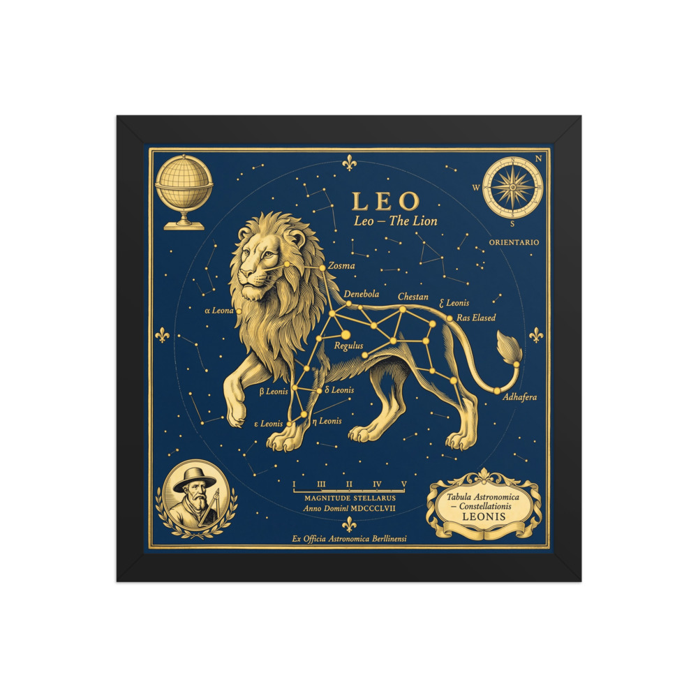 Leo Zodiac Art Print, vintage celestial wall art, astrology bedroom decor, library and study artwork, gift for Leo lovers
