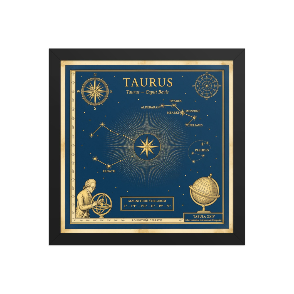 Taurus Zodiac Art Print, vintage celestial wall art, blue and gold artwork, study or library decor, astrology gift