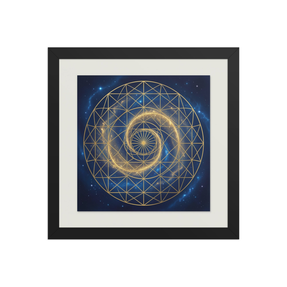 Golden Spiral Galaxy Celestial Art Print, geometric mandala decor, meditation room art, living room wall art, gift for art lovers