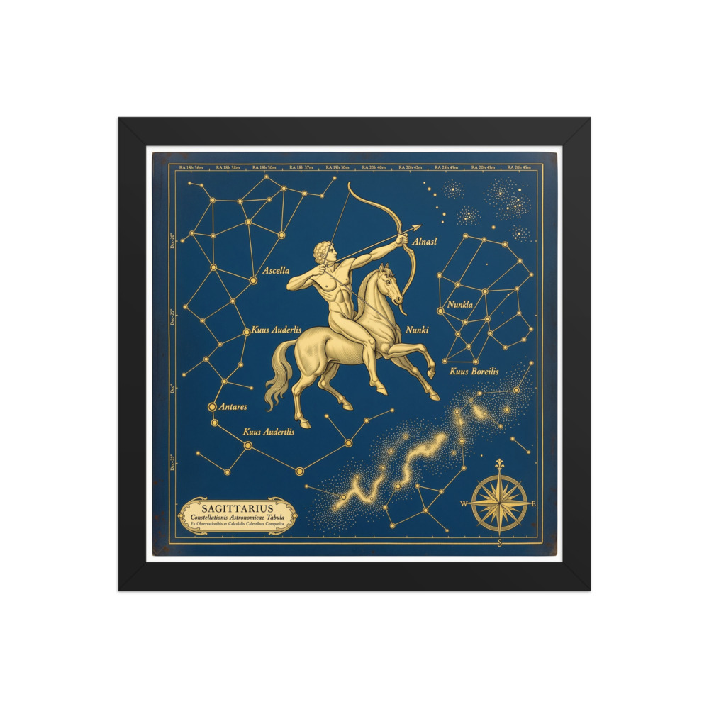 Sagittarius Zodiac Art Print, vintage astronomical chart, celestial decor for a study or living room, astrology gift