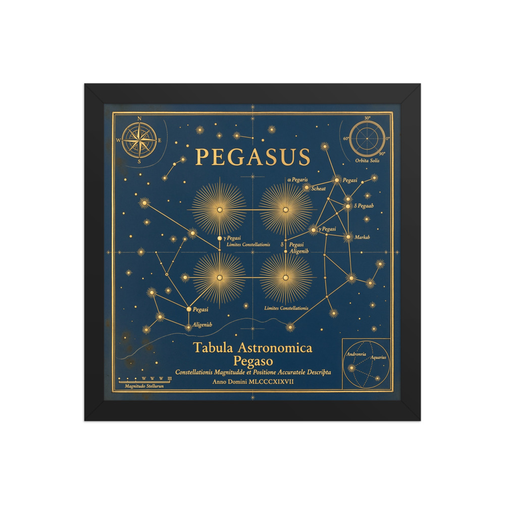 Pegasus Constellation Art Print, vintage star chart, navy and gold decor, study or library wall art, astronomy gift