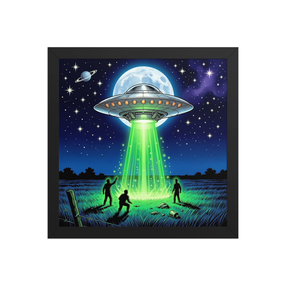 Classic Flying Saucer Art Print, retro sci-fi poster, atomic age wall art, mid-century illustration, UFO gift, space decor