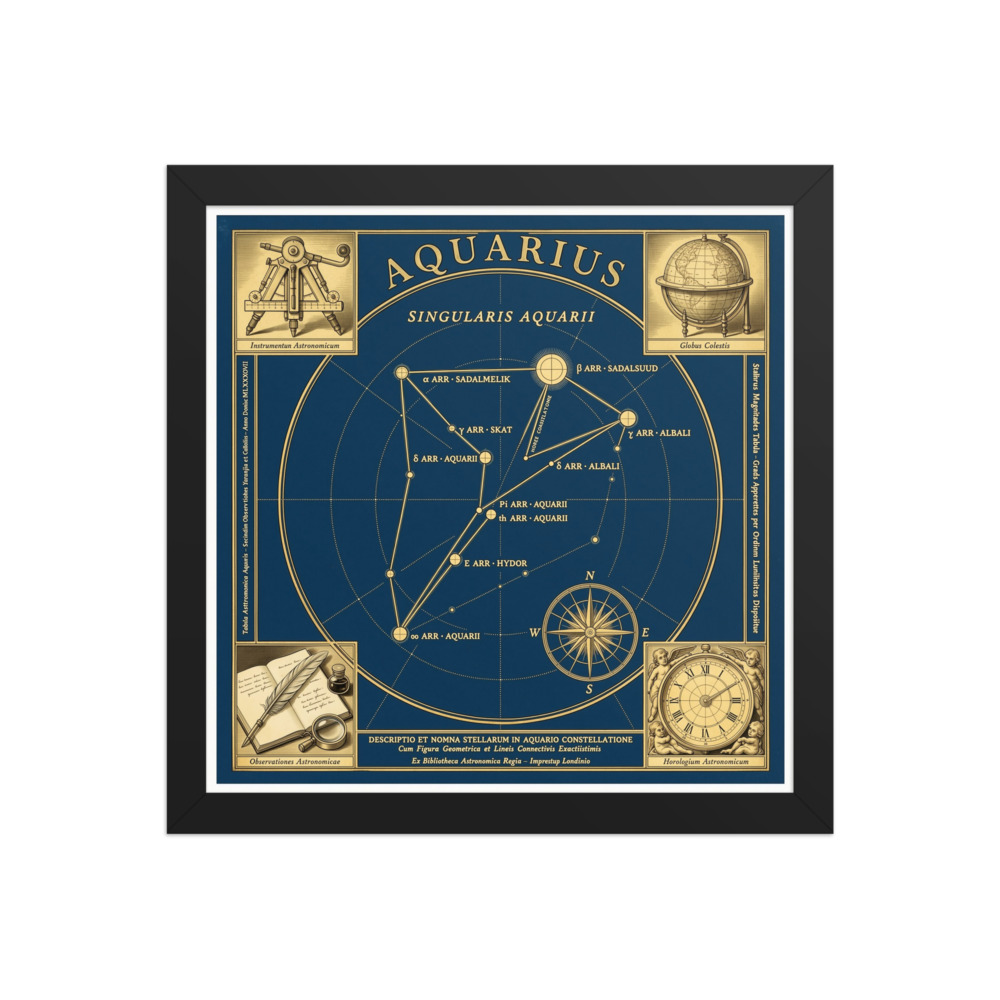 Aquarius Zodiac Art Print, vintage celestial chart artwork, home office and library decor, bedroom wall art, astrology gift