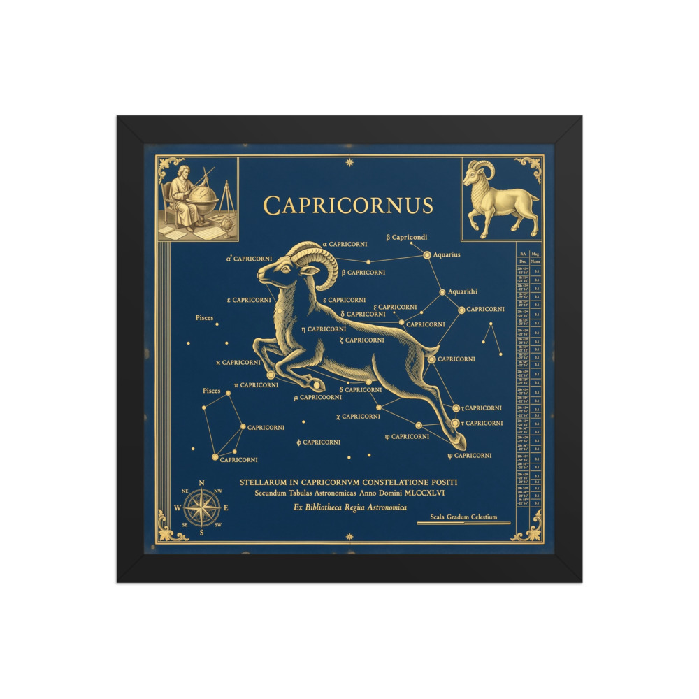 Capricorn Zodiac Art Print, celestial wall decor, midnight blue bedroom art, astrology gift for her, home office decor
