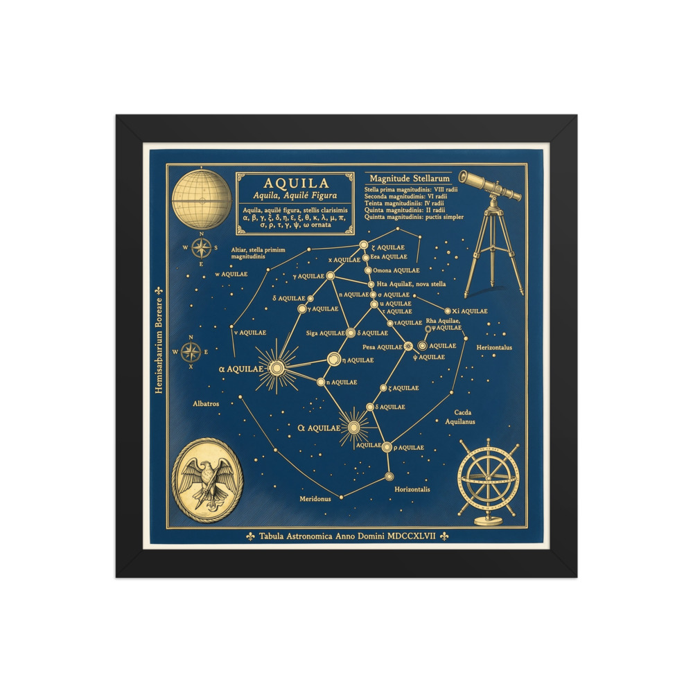 Aquila Constellation Art Print, vintage star map decor, study and library wall art, astronomy enthusiast gift, celestial art