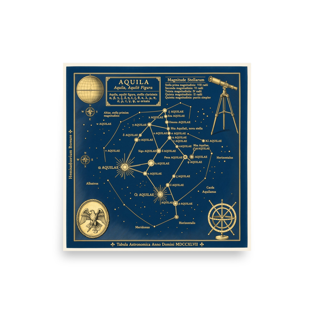 Aquila Constellation Art Print, vintage star map decor, study and library wall art, astronomy enthusiast gift, celestial art