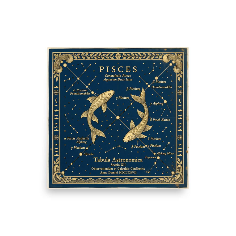Pisces Zodiac Art Print, vintage astronomy decor, study wall art, celestial bedroom accent, gift for zodiac lovers