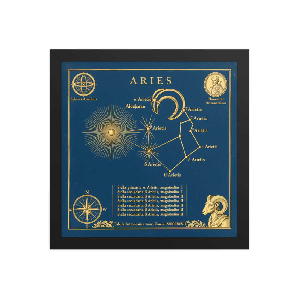 Aries Zodiac Art Print, vintage astronomical wall art, deep navy celestial decor, study or living room artwork, astrology gift